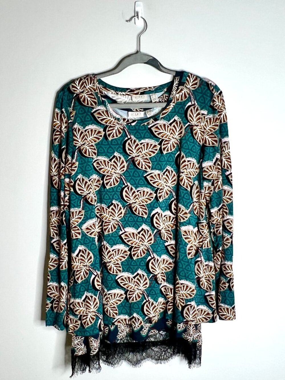 LOGO by Lori Goldstein Fall Floral Tank & Tunic Layered Blouse Lace Trim Sz L